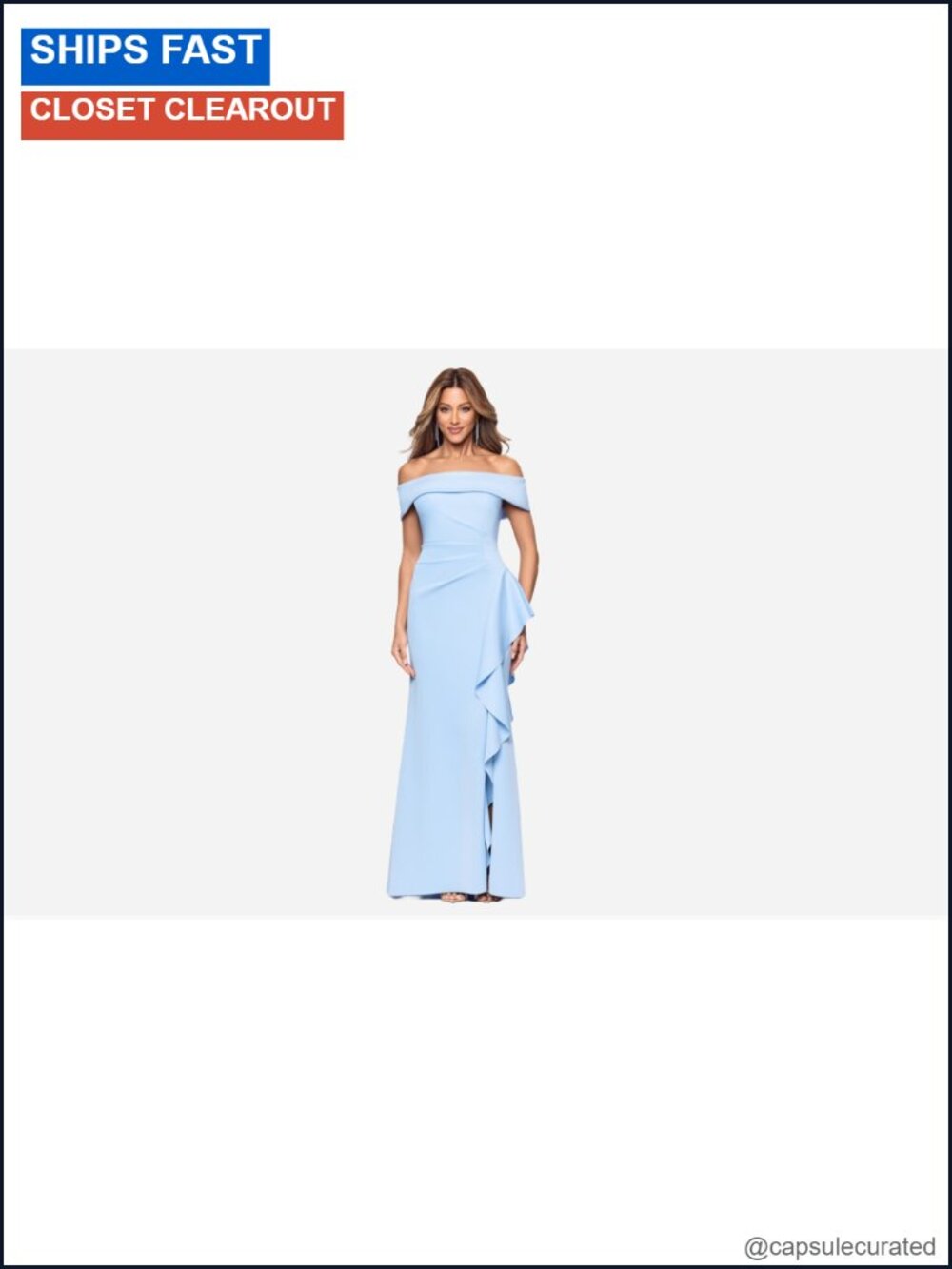 Off-Shoulder Ruched Evening Dress Ruffle Leg Slit Floor Length - Picture 5 of 6